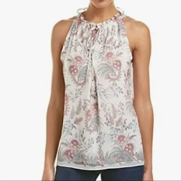 Max Studio Keyhole Neck Self-Tie Closure Sleeveless Floral Top Black M NWT - Picture 3 of 9